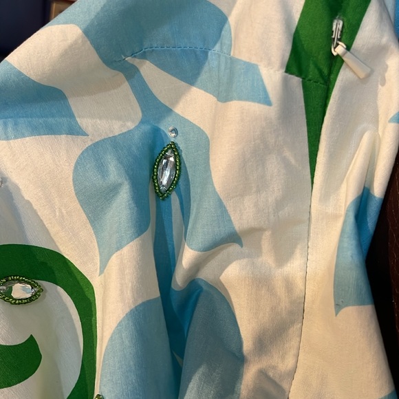 Rare Tory Burch Blue and Green Mirrored Tunic Blouse Top - Picture 13 of 16